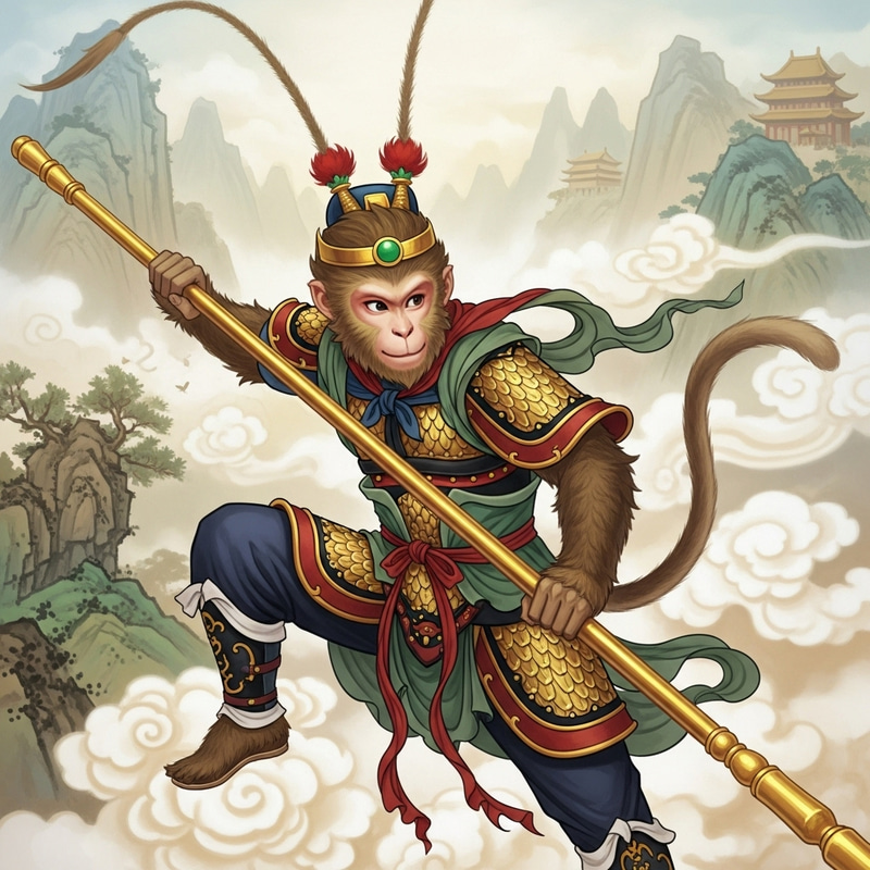 Monkey King Chinese Painting - Mythical Character Artwork