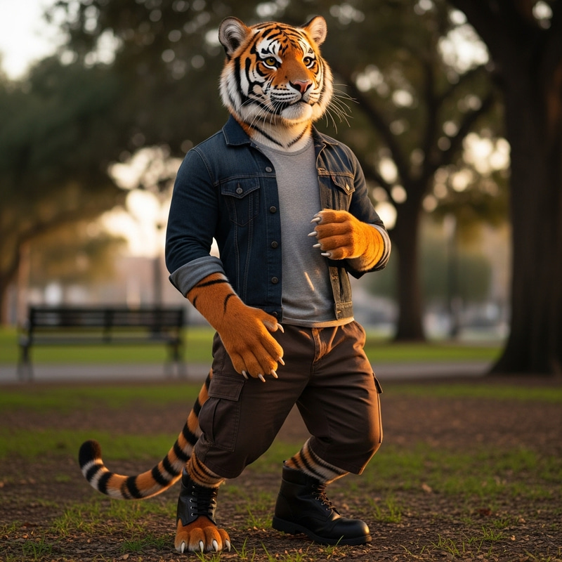 Young Adult Anthropomorphic Tiger Standing