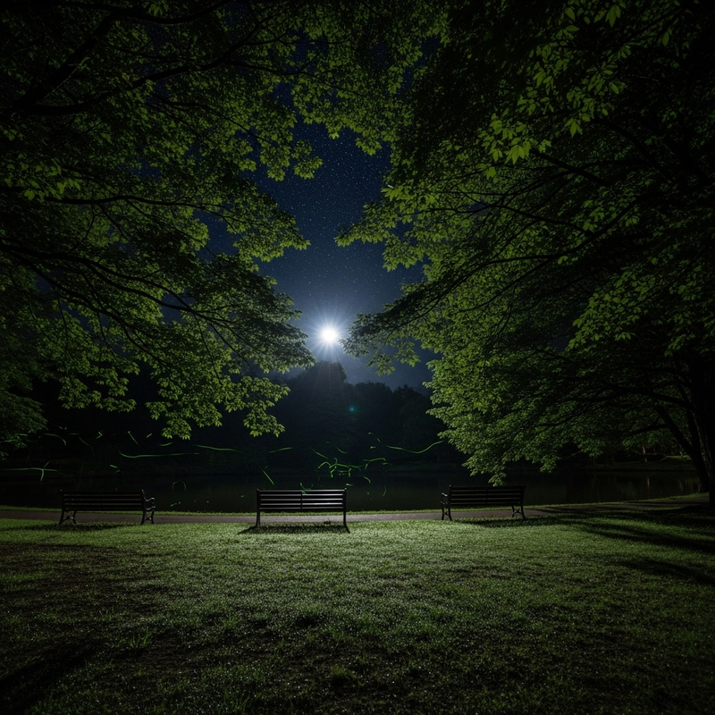 Enchanting Night in the Dark Park with Starlight