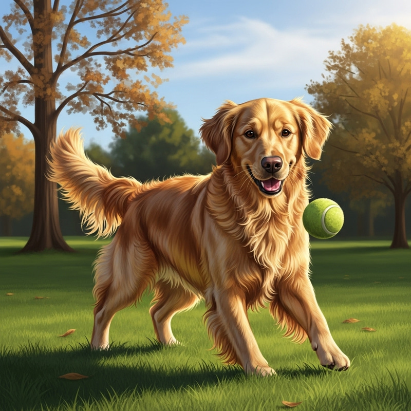 Adorable Golden Retriever Playing in Grassy Park Art Adorable Golden Retriever Playing in Grassy Park Art