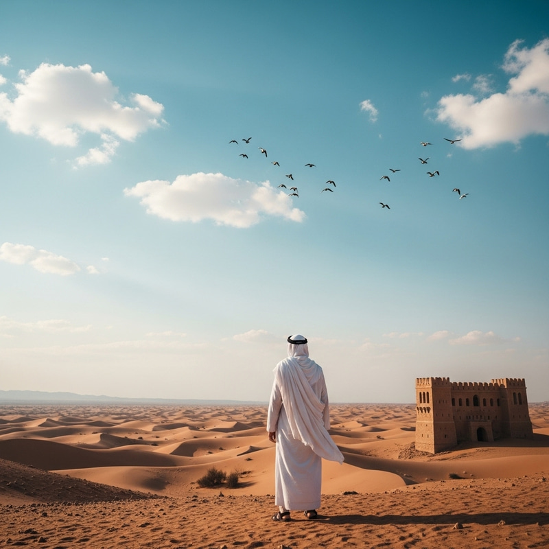 Hussain ibn Ali's Legacy in Karbala Desert | Symbolic Sky Background