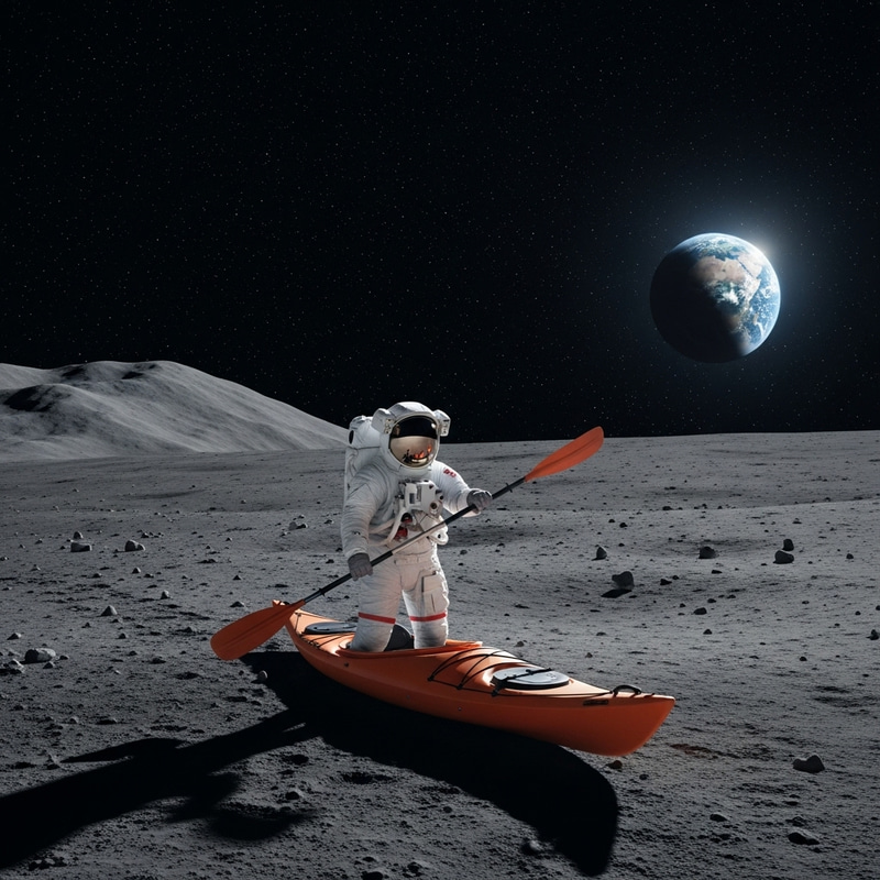 Astronaut Kayaking on the Moon: Adventure in Low-Gravity