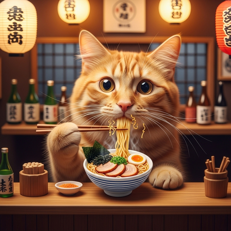 Cat Enjoying Ramen: A Whiskered Delight Cat Enjoying Ramen: A Whiskered Delight