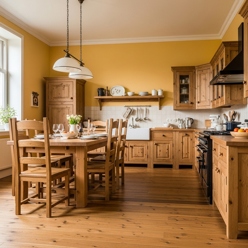 Cozy Country Style Kitchen & Dining Room with Rustic Furniture Cozy Country Style Kitchen & Dining Room with Rustic Furniture
