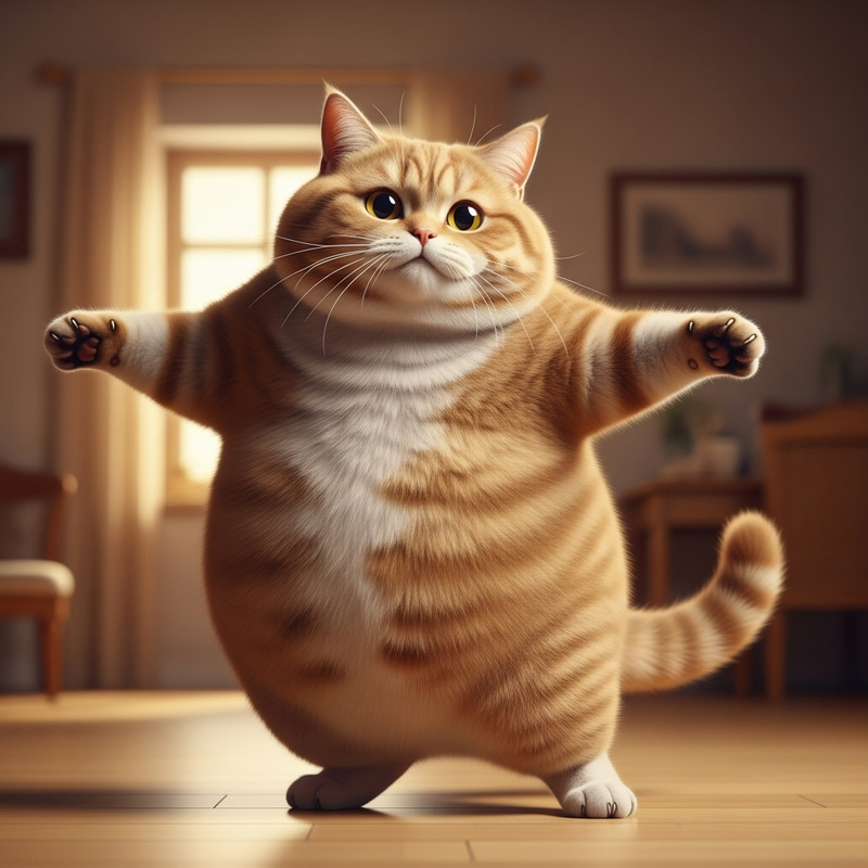 Dancing Fat Cat - Graceful Furry Pet Waltzing Dancing Fat Cat - Graceful Furry Pet Waltzing