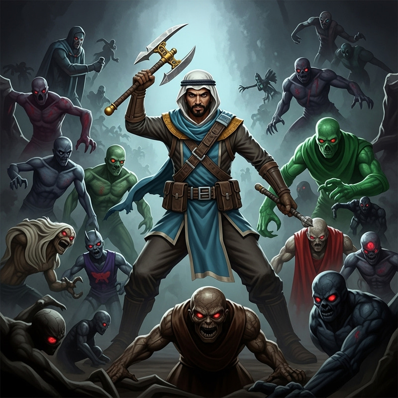 Man Facing Multiple Anomalous Entities in Combat Man Facing Multiple Anomalous Entities in Combat