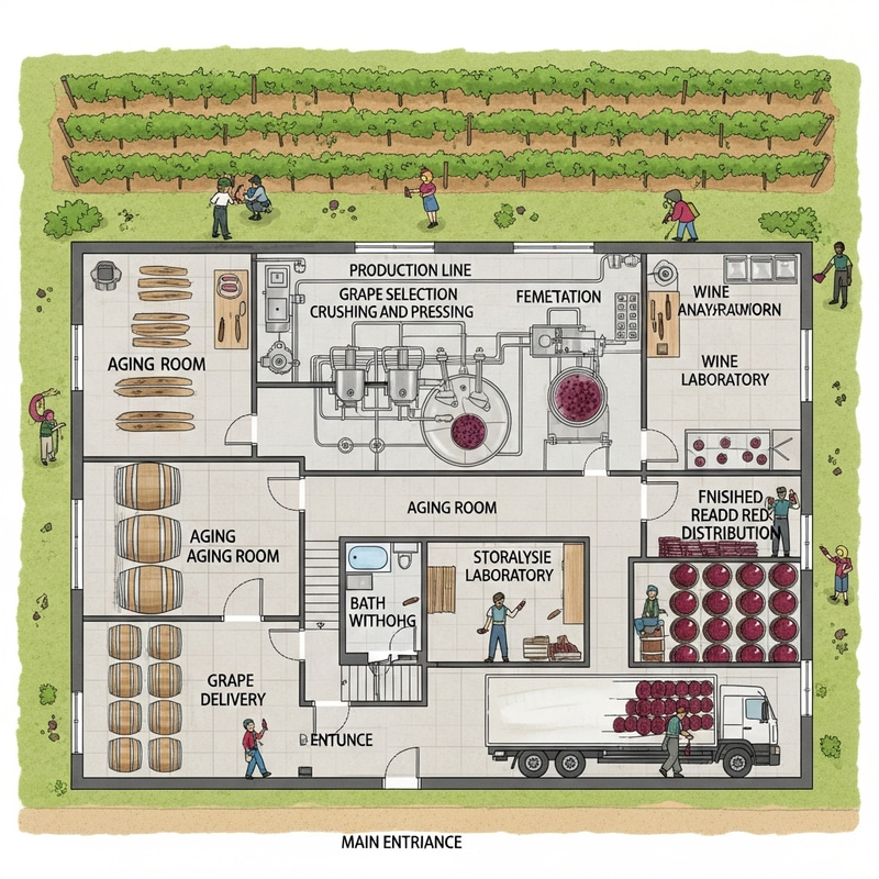 Red Wine Factory Floor Plan | Production, Aging, & Analysis Spaces Red Wine Factory Floor Plan | Production, Aging, & Analysis Spaces