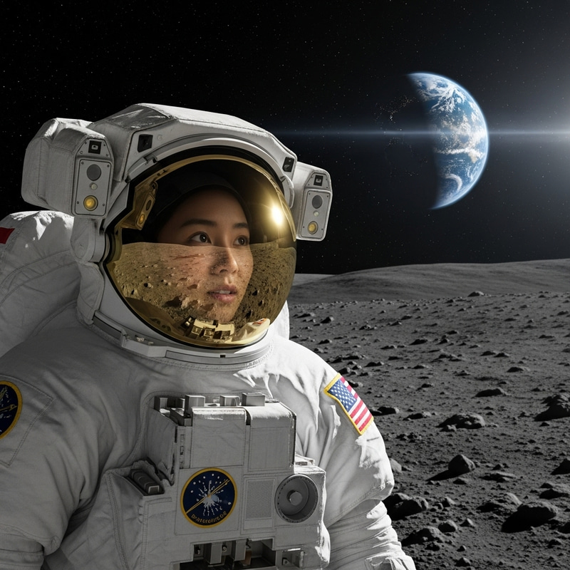 Asian Female Astronaut on Moon Surface | Una persona en la luna