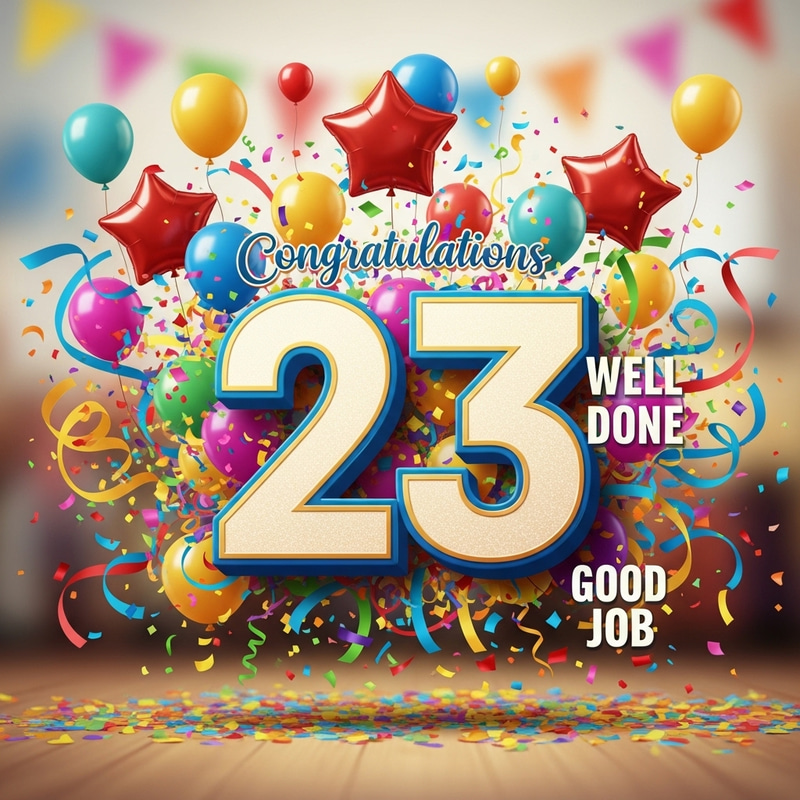 Festive Drawing of Vibrant Digits '23' with Congratulatory Messages Festive Drawing of Vibrant Digits '23' with Congratulatory Messages