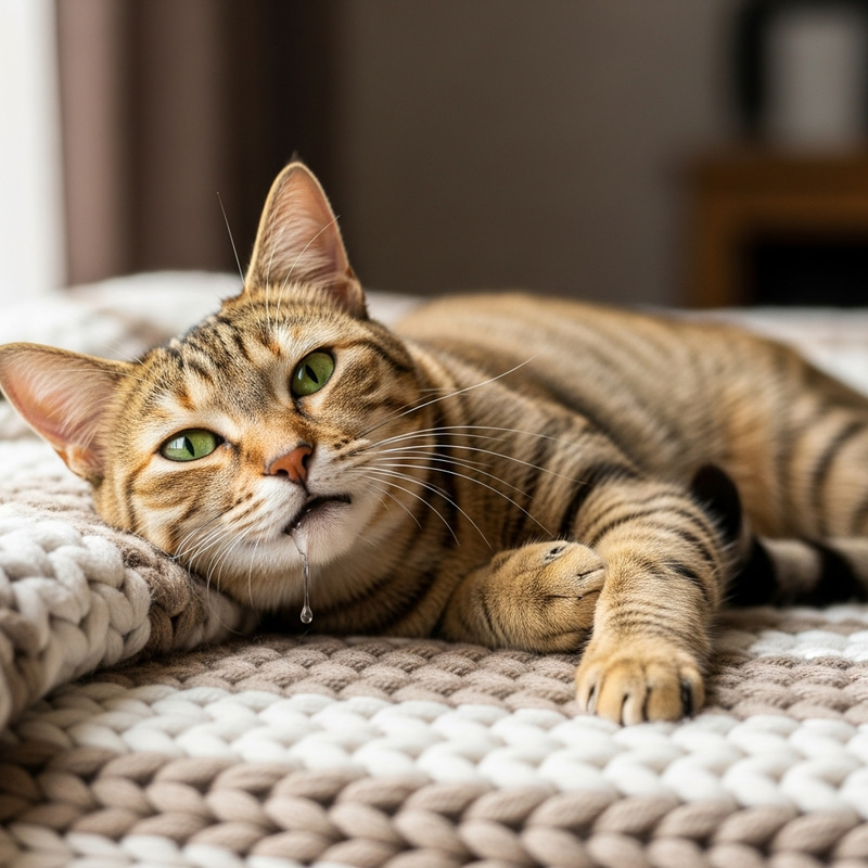 Tawny Cat on Knitted Blanket: Serene Feline Bliss with Unique Trait Tawny Cat on Knitted Blanket: Serene Feline Bliss with Unique Trait