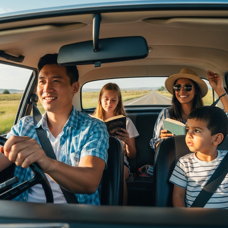 Cinematic Family Road Trip: Joyful Journey on Open Highway