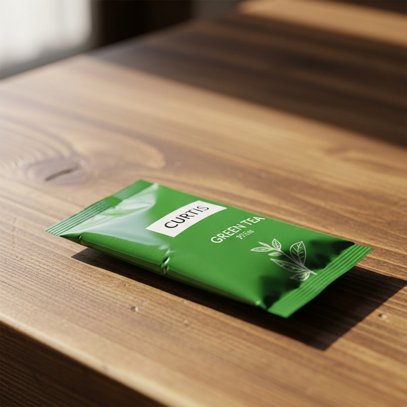 Rustic Wood Table with Curtis Green Tea Packet