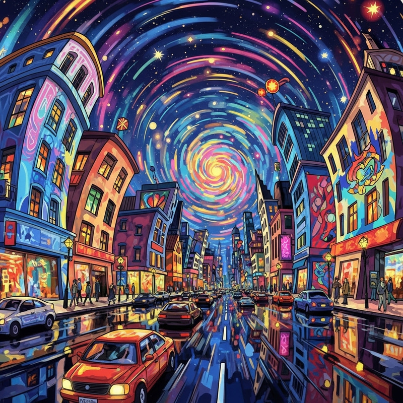 Psychedelic Cityscape Art | Abstract & Vibrant Swirls Psychedelic Cityscape Art | Abstract & Vibrant Swirls