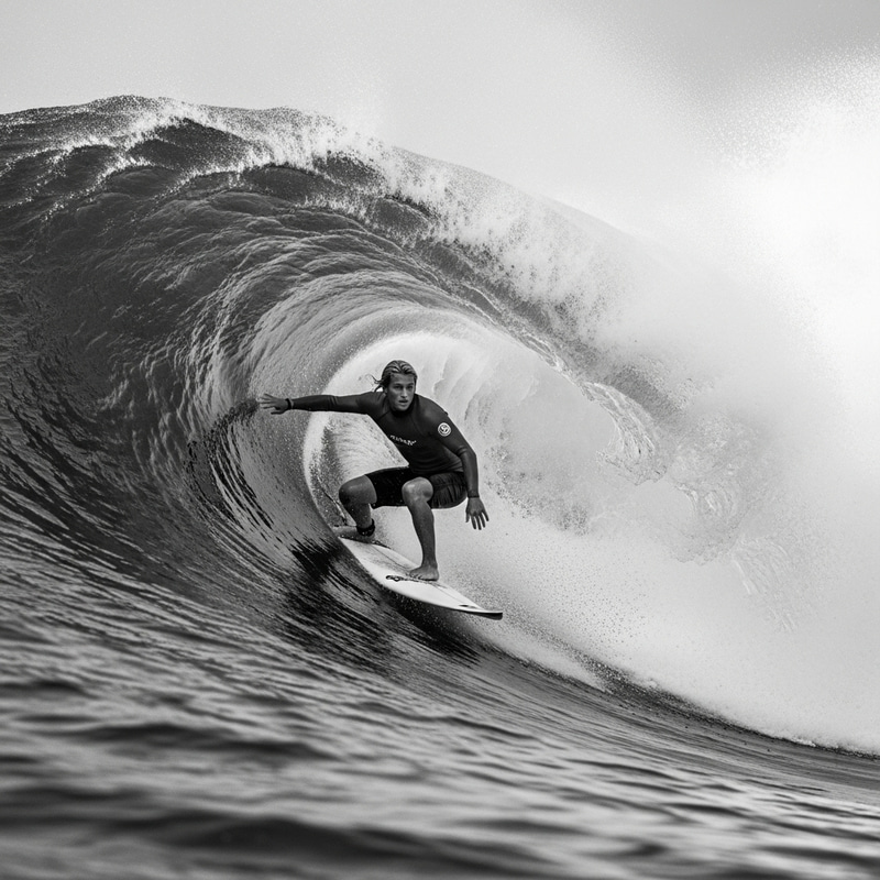 Adrenaline-Fueled Surfer Conquering Colossal Wave - Epic Action Shot Adrenaline-Fueled Surfer Conquering Colossal Wave - Epic Action Shot