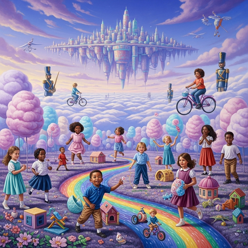 Surreal Children Playing in Dreamlike World