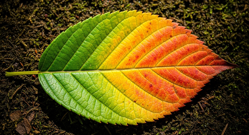 Vibrant Leaf Closeup with Enriched Veins and Warm Colors Vibrant Leaf Closeup with Enriched Veins and Warm Colors