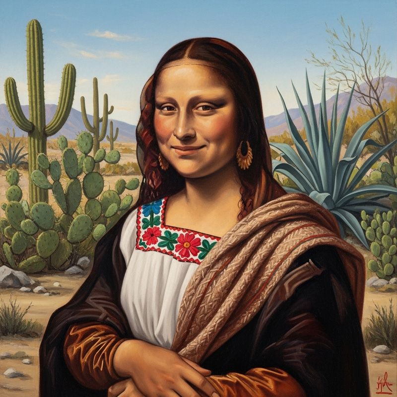 Mona Lisa in Mexican Style | Traditional Attire Oil Painting Mona Lisa in Mexican Style | Traditional Attire Oil Painting