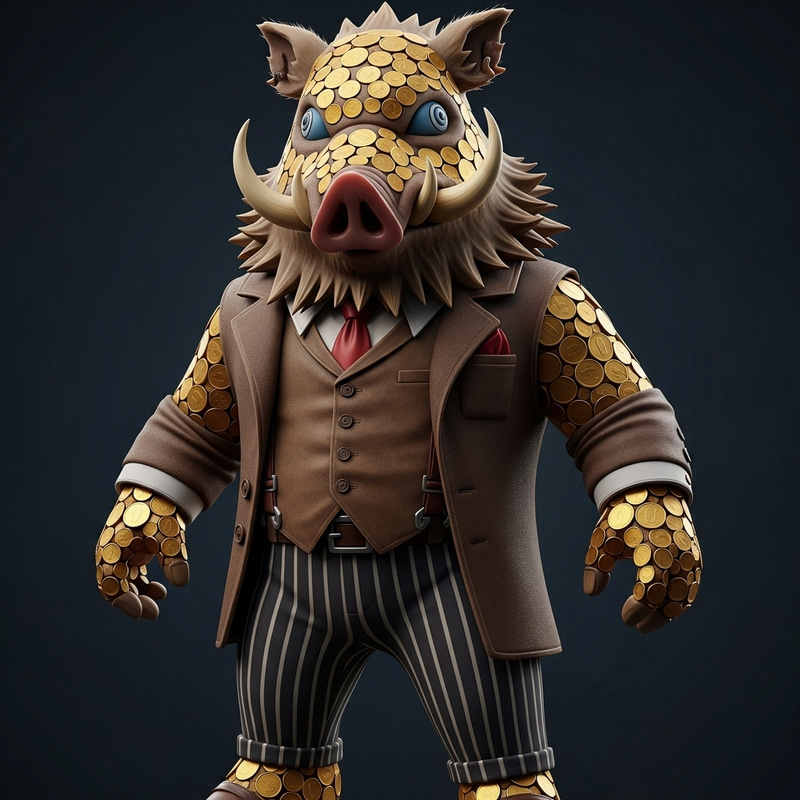 Al Capone Style Gangster Boar with Golden Coin Texture Al Capone Style Gangster Boar with Golden Coin Texture