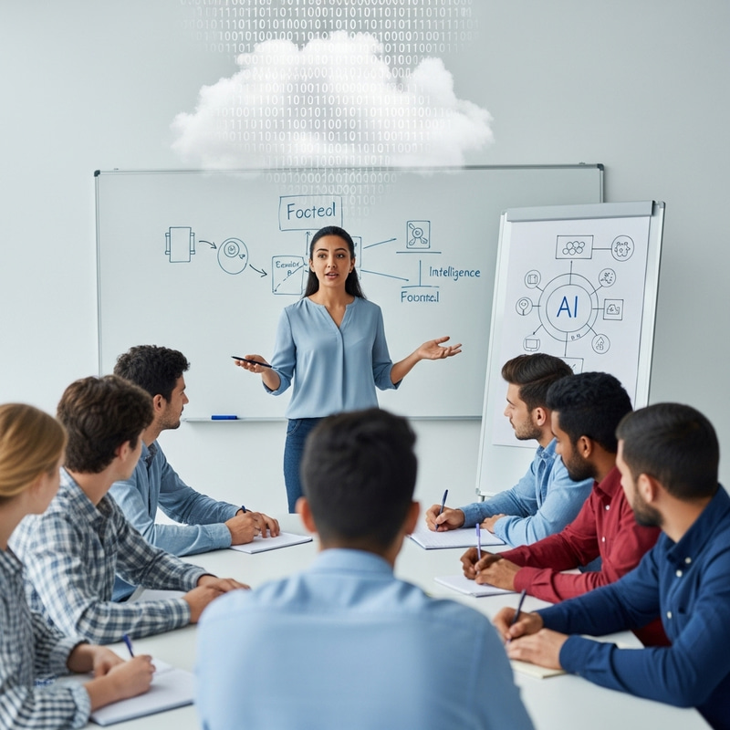 Experienced Hispanic Teacher Explaining Artificial Intelligence Experienced Hispanic Teacher Explaining Artificial Intelligence