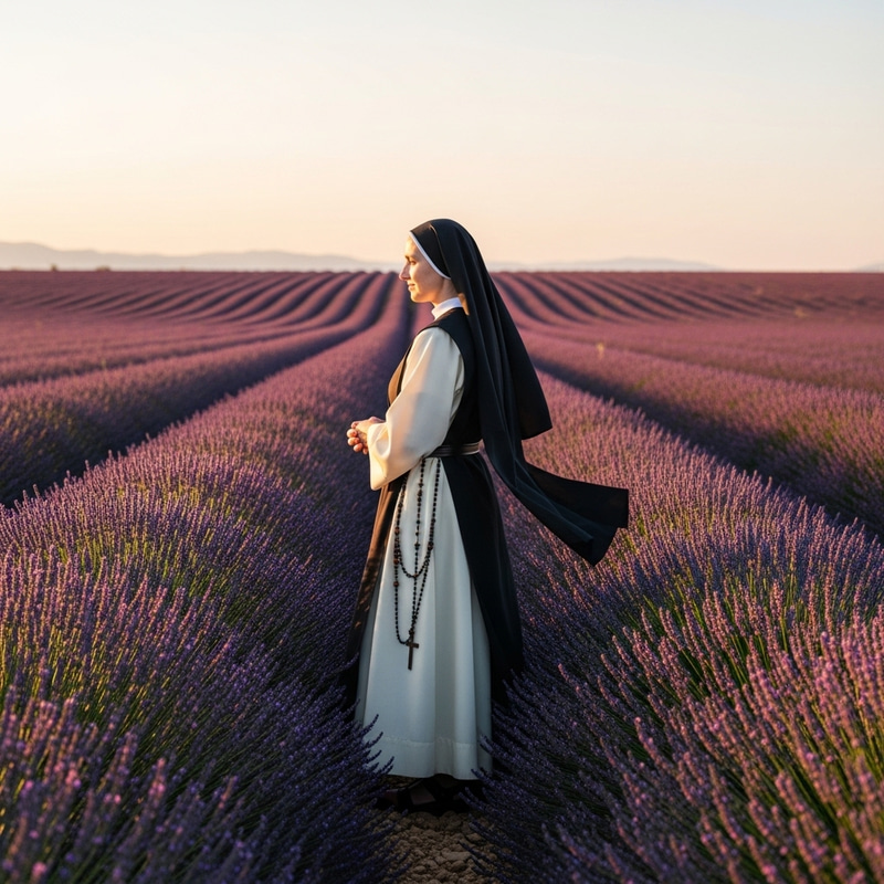 Hispanic Nun in Serene Lavender Field Hispanic Nun in Serene Lavender Field