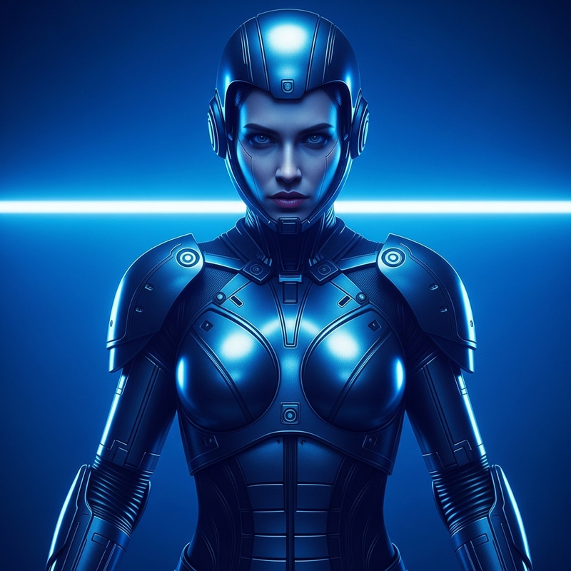 Futuristic Female Cyborg Scene with Intense Expression Futuristic Female Cyborg Scene with Intense Expression