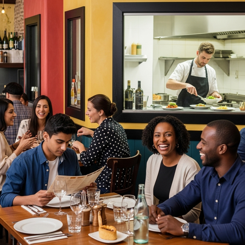 Vibrant Restaurant Scene: Diverse Diners & Delectable Cuisine Vibrant Restaurant Scene: Diverse Diners & Delectable Cuisine