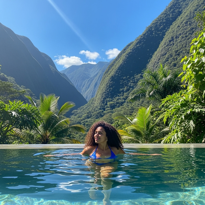 Brazilian Woman in Bikini Swimming in Mountain Pool Brazilian Woman in Bikini Swimming in Mountain Pool