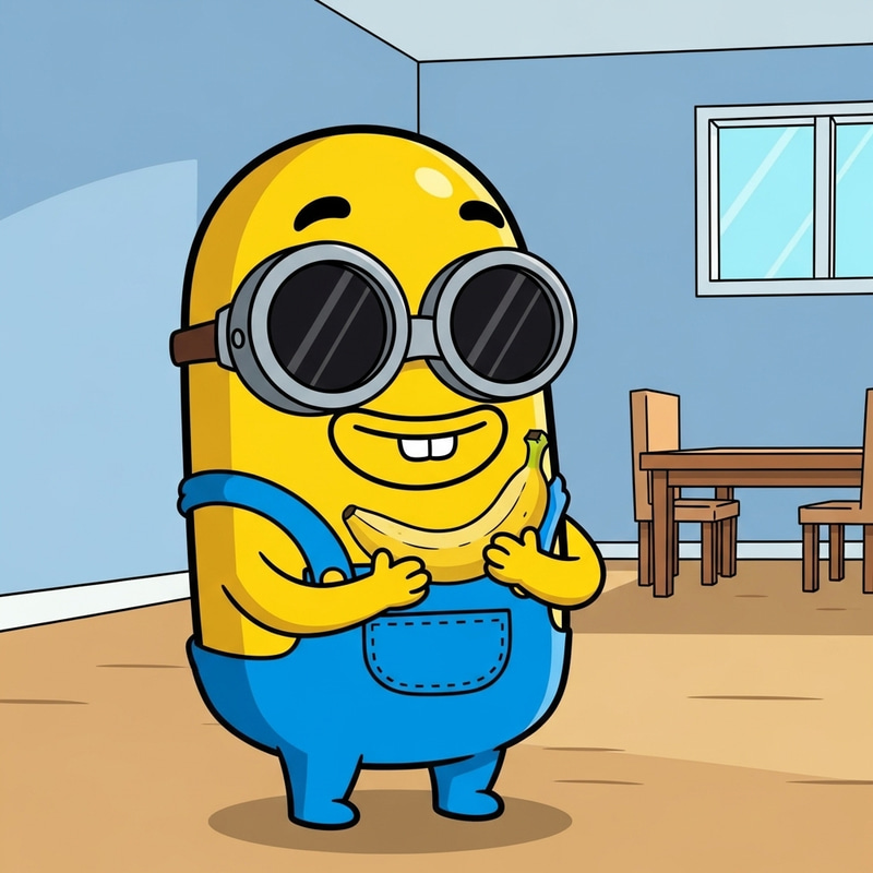 Cheerful Minion Holding a Banana - Cartoon Fun Cheerful Minion Holding a Banana - Cartoon Fun