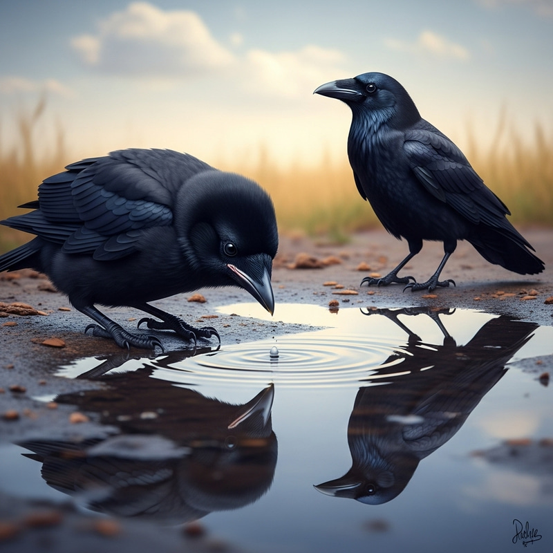 Strong Baby Crow and Adult Crow in Photorealistic Fantastic Realism Strong Baby Crow and Adult Crow in Photorealistic Fantastic Realism
