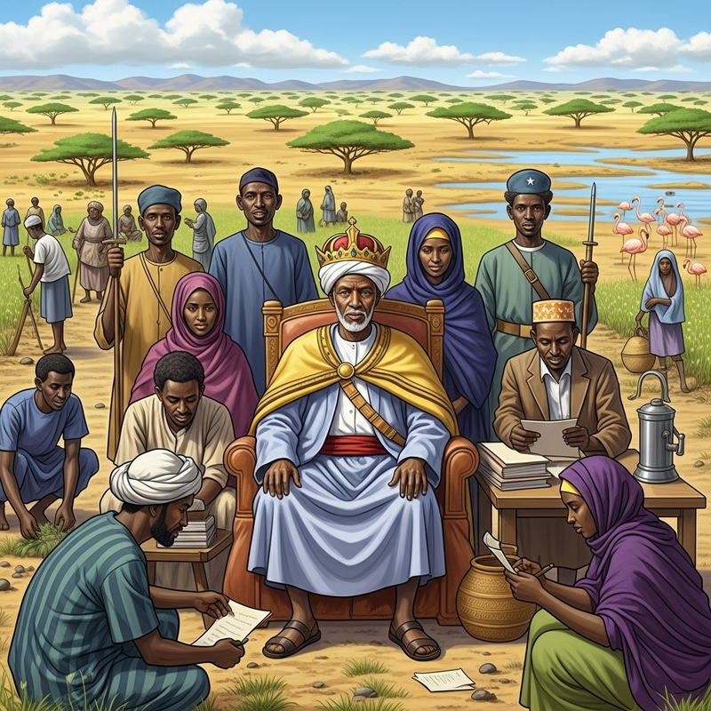 Somali Sultan and Diverse Workers: Medieval Scene | Somalia Somali Sultan and Diverse Workers: Medieval Scene | Somalia