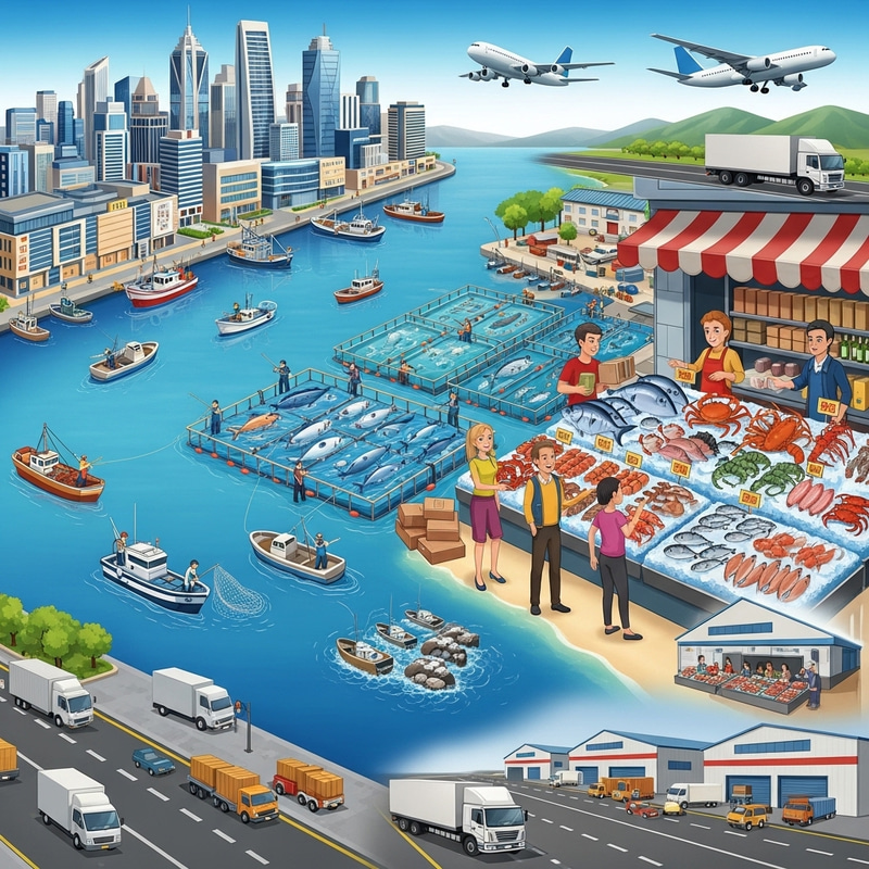 IT Companies & Shopping Malls in Fishing Harbor Scene IT Companies & Shopping Malls in Fishing Harbor Scene