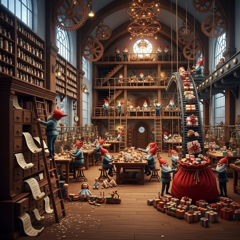 Enchanting Toy Workshop with Gnome Craftsmen | Fantasy Toy Factory Enchanting Toy Workshop with Gnome Craftsmen | Fantasy Toy Factory