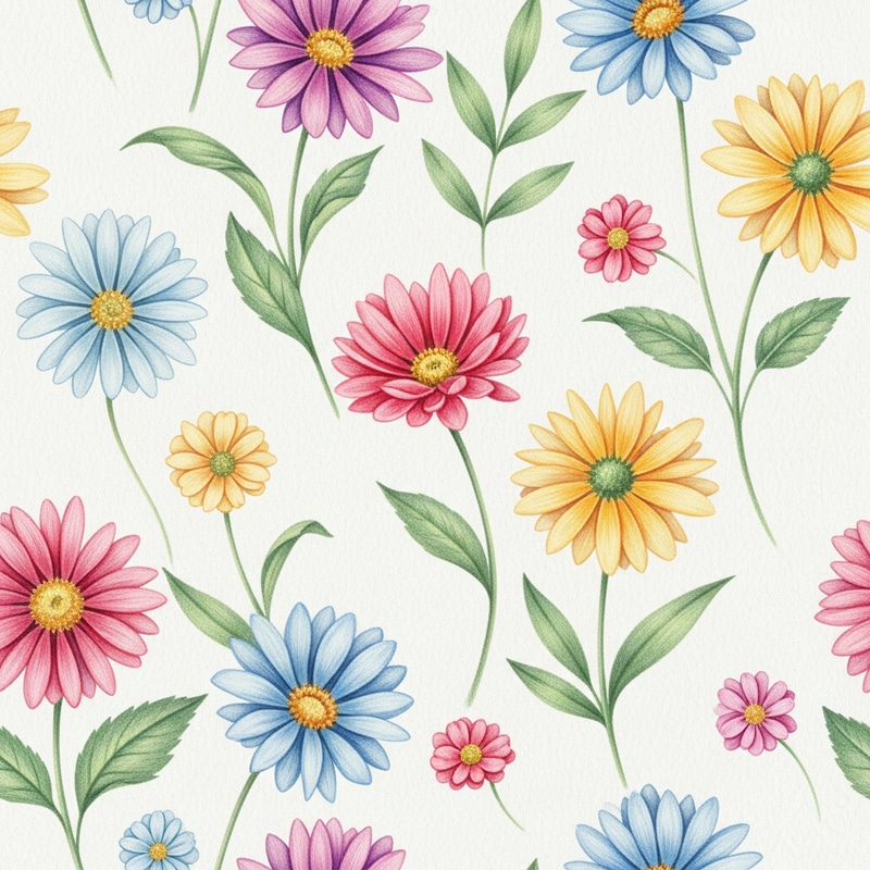 Seamless Floral Pattern in Colored Pencils for a Bright Look Seamless Floral Pattern in Colored Pencils for a Bright Look