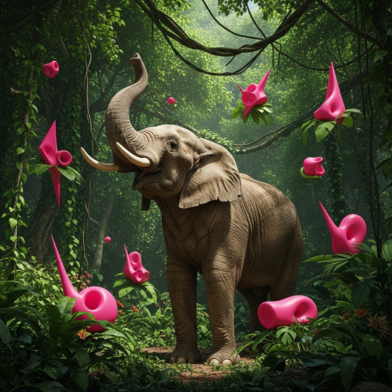Majestic Elephant in a Surreal Jungle Scene Majestic Elephant in a Surreal Jungle Scene