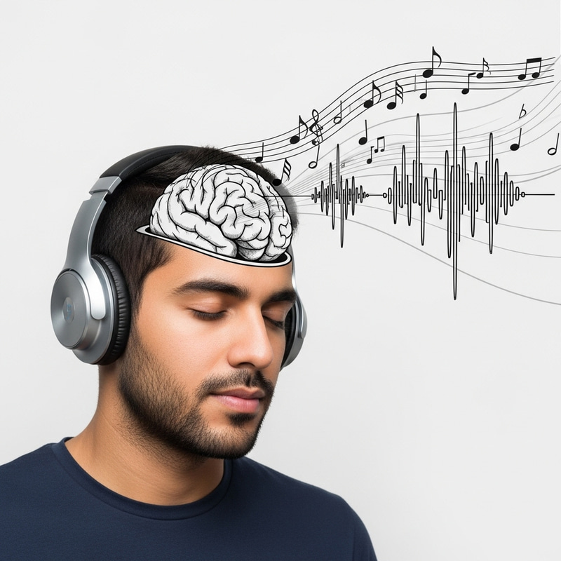 Man Engrossed in Music | Brainwaves and Headphones Visualization
