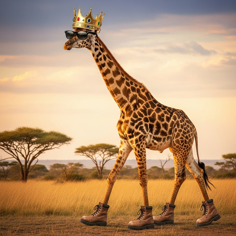 Stylish Giraffe Sporting Sunglasses, Crown & Boots Stylish Giraffe Sporting Sunglasses, Crown & Boots