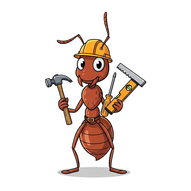 Cartoon Ant Builder with Tools: Hardworking & Skilled Cartoon Ant Builder with Tools: Hardworking & Skilled