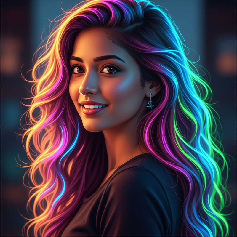 Beautiful Girl with Long Neon Hair | Vibrant Beauty