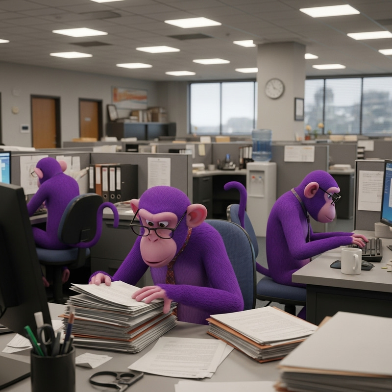 Playful Purple Monkey: Whimsical Office Animation Playful Purple Monkey: Whimsical Office Animation