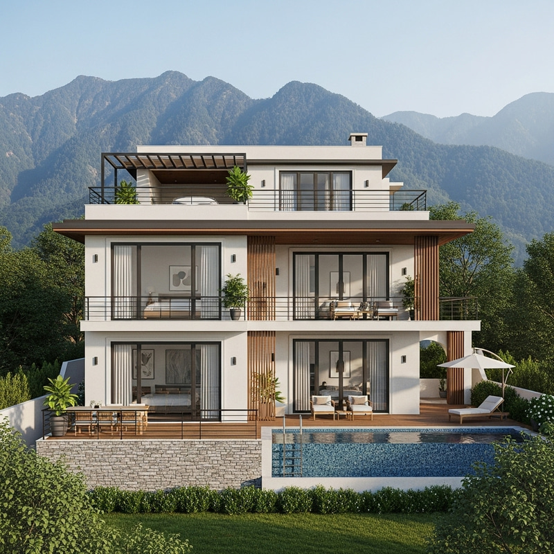 Scenic Mountain View House with Double Terrace and Rooftop Pool