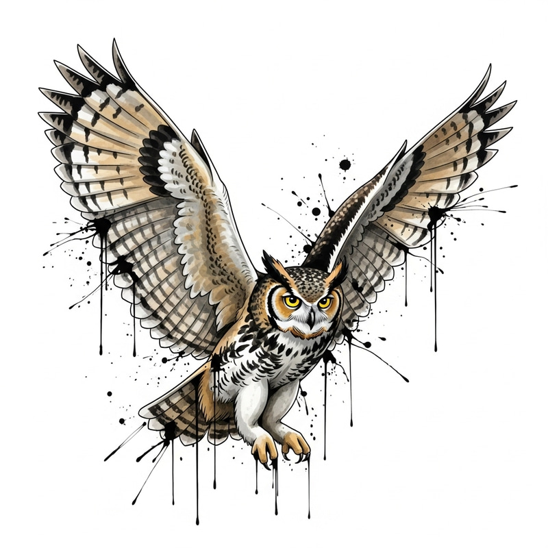 Majestic Horned Owl in Mid-Flight: Dynamic Wildlife Artistry