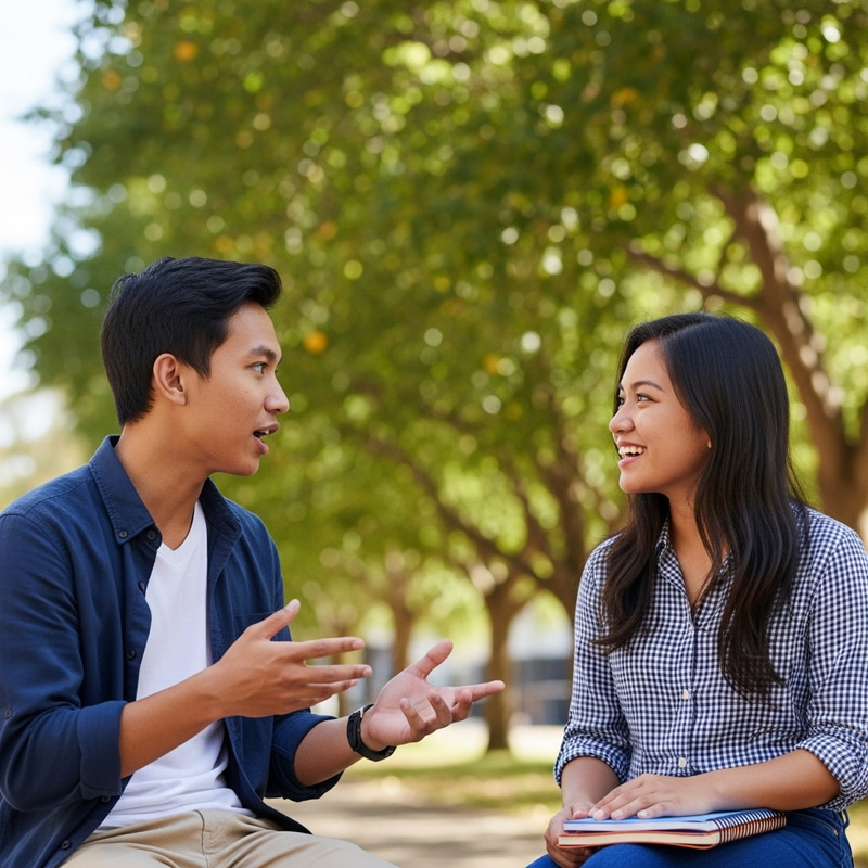 Vietnamese-Australian Boy and Filipino-Australian Girl Enthusiastically Connecting at University
