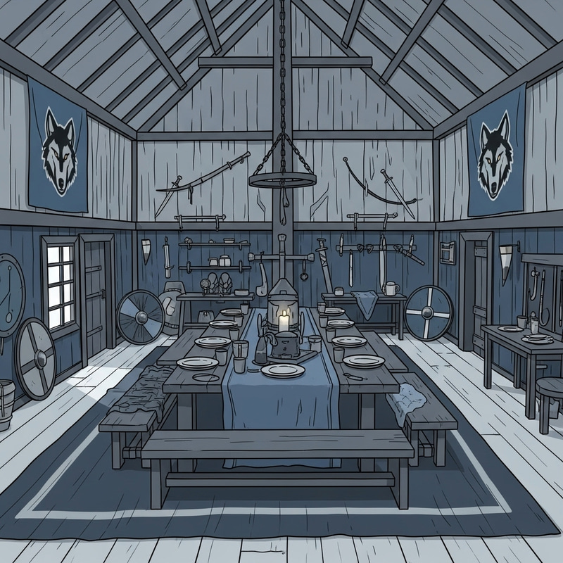 Nordic Warrior Vikings Common Room in Grey Blue