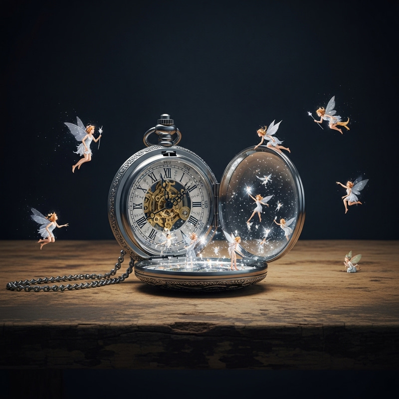 Fairy-Tale Realism: Vintage Clock and Fantasy World Fairy-Tale Realism: Vintage Clock and Fantasy World
