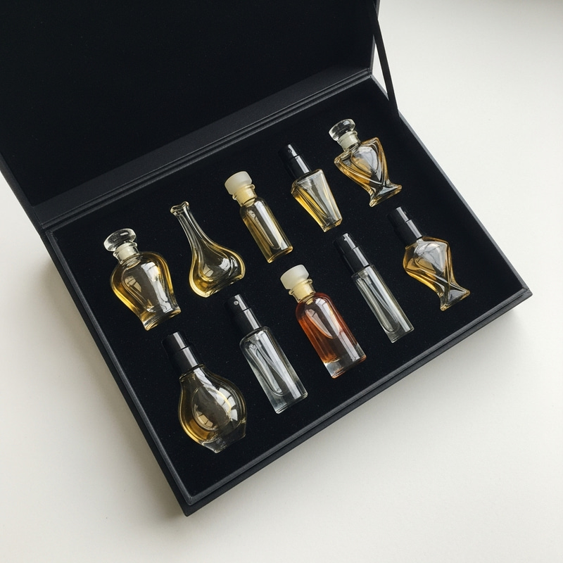 Stylish Black Box with Mini Perfume Flacons | Glass Bottles Stylish Black Box with Mini Perfume Flacons | Glass Bottles