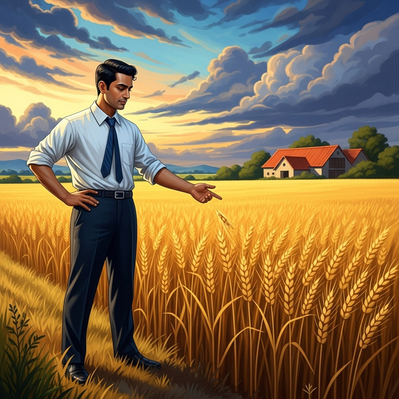 Rural Legal Expert Examining Vibrant Crop Paintings Rural Legal Expert Examining Vibrant Crop Paintings