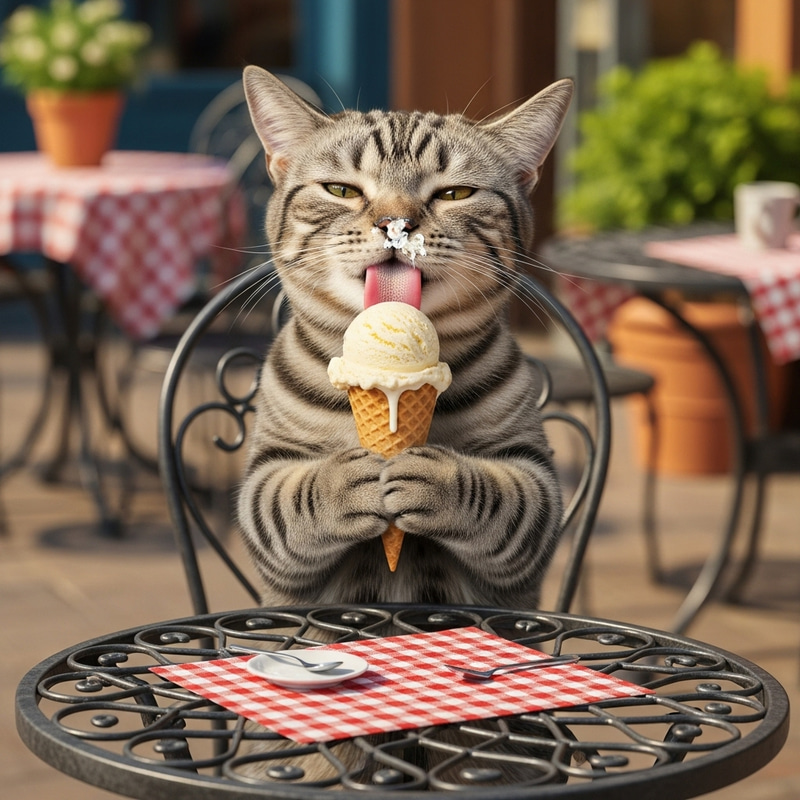 Cat Eating Ice Cream - Adorable Feline Indulgence Cat Eating Ice Cream - Adorable Feline Indulgence