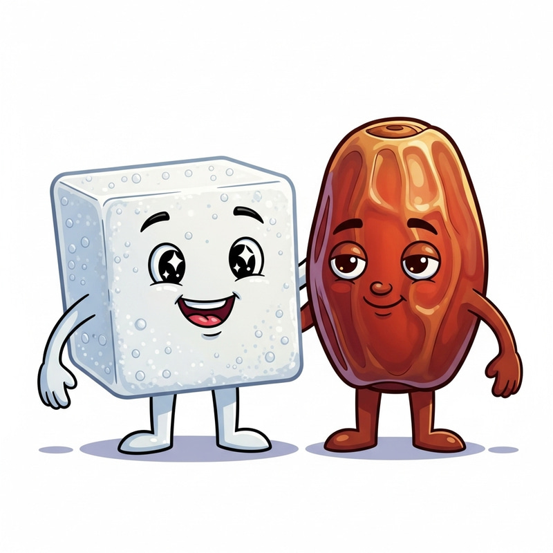 Anthropomorphized Sugar Cube and Date Cartoon Characters Anthropomorphized Sugar Cube and Date Cartoon Characters
