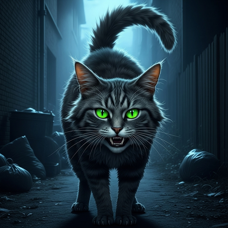 Evil Cat with Sinister Green Eyes | Mysterious Feline Evil Cat with Sinister Green Eyes | Mysterious Feline