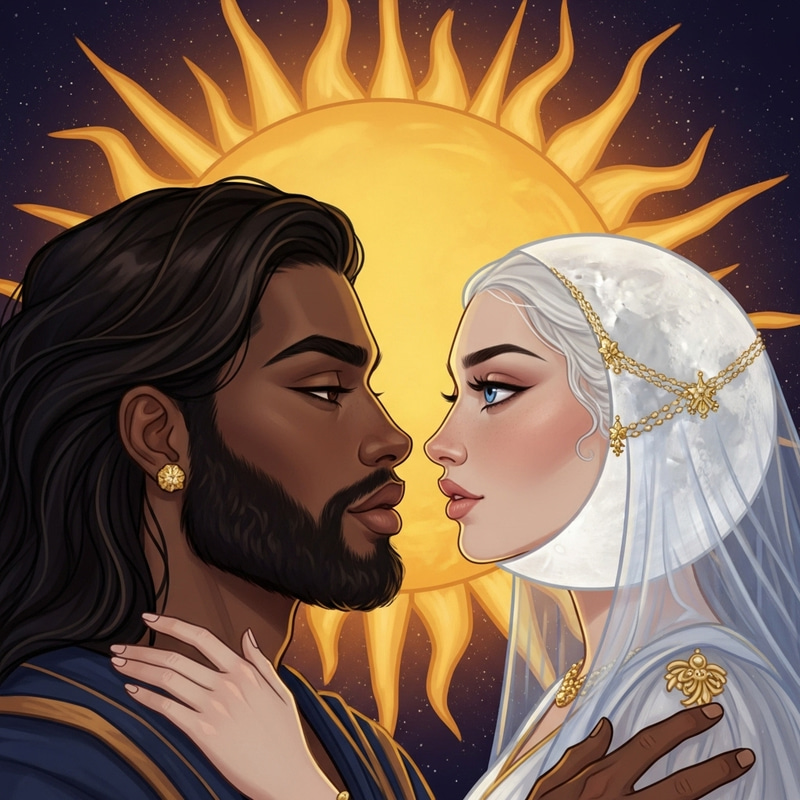 Celestial Romance: Sun & Moon Embracing Celestial Romance: Sun & Moon Embracing